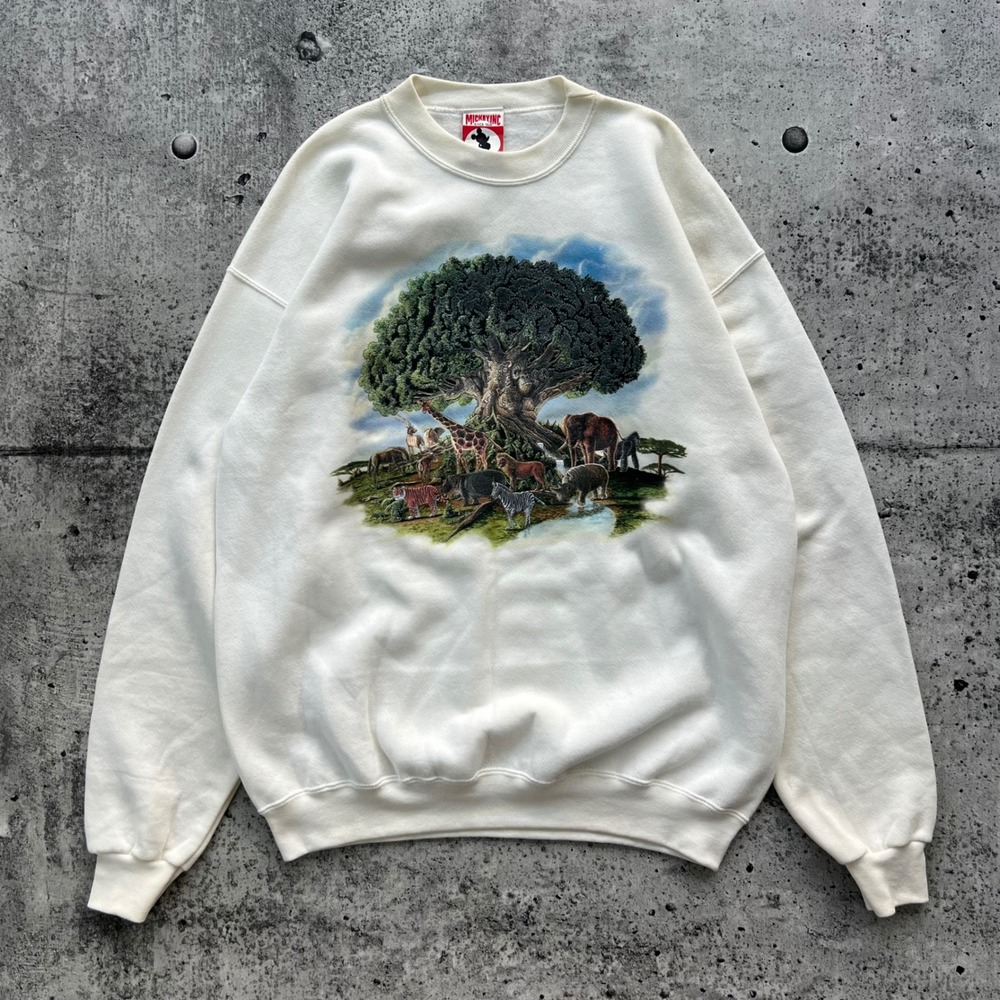 Vintage Disney Sweatshirt Mens Medium Cream Tree of Life Animal‎ Kingdom Nature